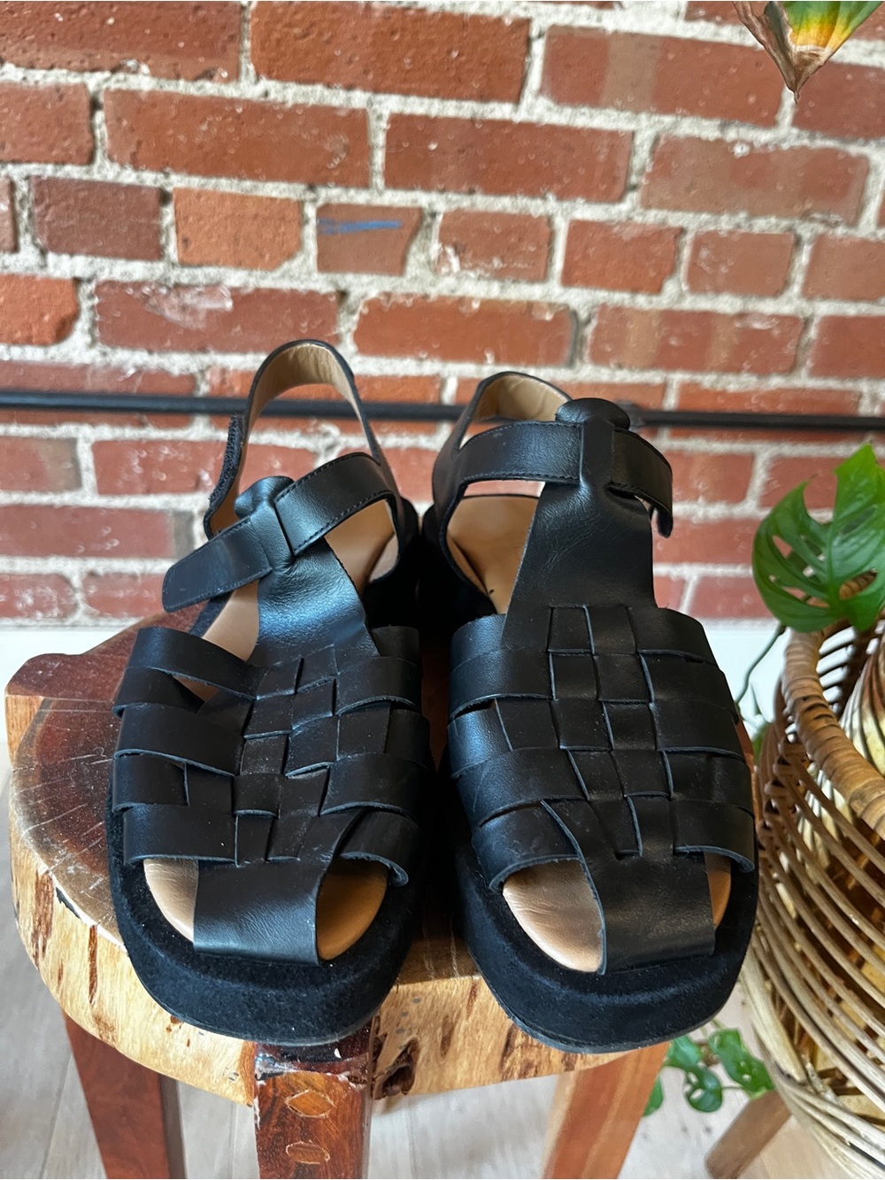 Flattered Gigi Black Woven Leather Sandals
